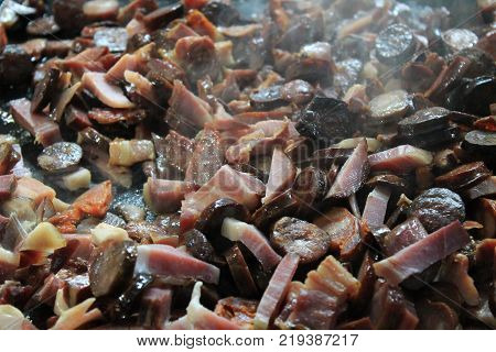 Grilled Meat On A Plate, Typical Portuguese Sausages
