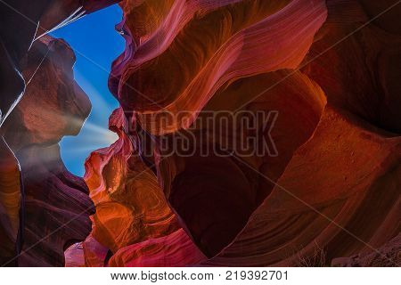 Beautiful colorful Lower Antelope Canyon in Page Arizona. Water nature drained it for two milion years.