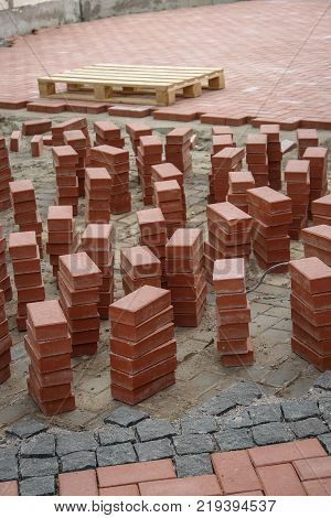 Sidewald or pavement costruction with the red bricks