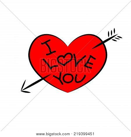 Heart with arrow isolated on white background. Template for Valentines Day greeting card. Vector illustration.
