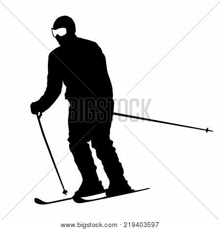 Mountain skier  speeding down slope. Vector sport silhouette.
