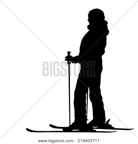 Mountain skier  speeding down slope. Vector sport silhouette.