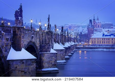 Czech Republic - Prague -  Charles Bridge in winter morning