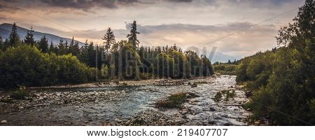 Bela River with Krivan Peak in Background in Slovakia