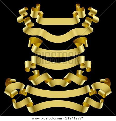 Set of gold ribbons icolated on black