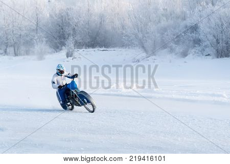 Motorcycle On Studded Tires.