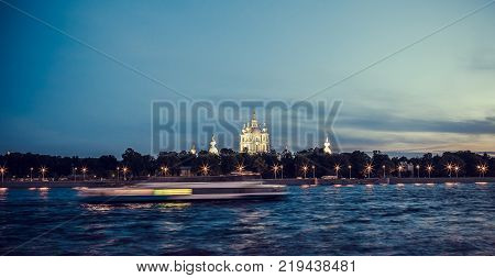 Smolny Cathedral in St. Petersburg white night, Russia