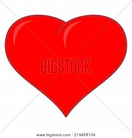 Red heart sign. Mark of decoration for love. Beautiful colorful icon isolated on white background. Lovely symbol. Image of romance. Logo for romantic holiday celebration. Stock vector illustration