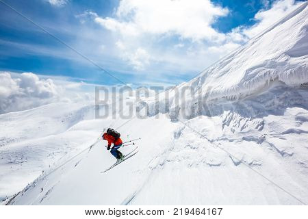 good skiing in the snowy mountains Carpathians Ukraine good winter day incredible ski jump ski season