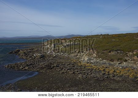 Remains of the historic settlement at Port Egmont on the Falkland Islands dating back to 1765.