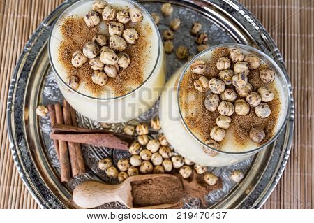 Boza or Bosa, traditional Turkish drink with roasted chickpea