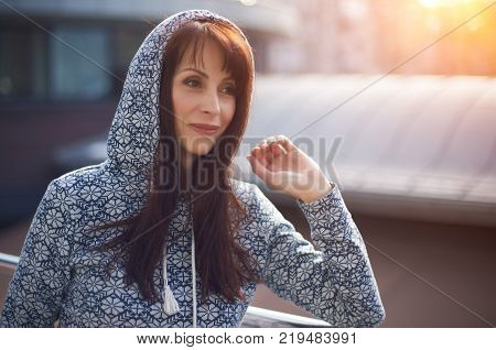 happy woman standing in a shopping mall. half-length portrait.
