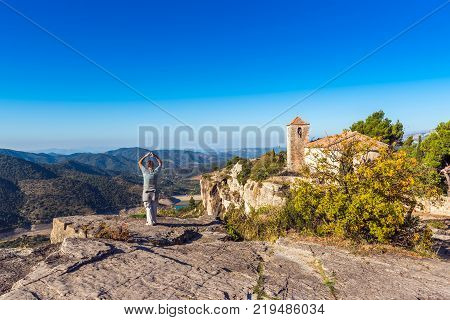 View Of The Romanesque Church Of Santa Maria De Siurana In Siurana Tarragona Catalunya Spain. Copy S
