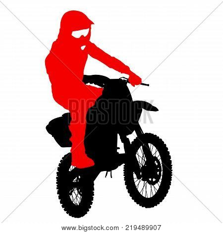 Black silhouettes Motocross rider on a motorcycle. Vector illustrations.