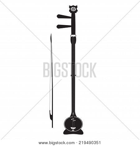 Vector illustration of banhu isolated on white background. Black and white chinese bowed string musical instrument in flat design.