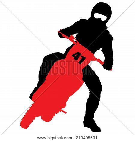 Black silhouettes Motocross rider on a motorcycle. Vector illustrations.