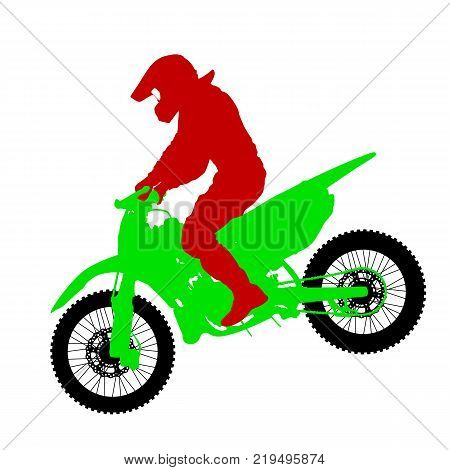 Black silhouettes Motocross rider on a motorcycle. Vector illustrations.