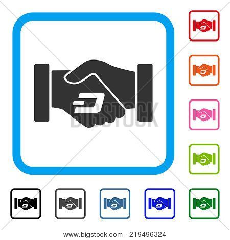 Dash Contract Hands icon. Flat gray iconic symbol in a blue rounded rectangle. Black, gray, green, blue, red, orange color variants of Dash Contract Hands vector.