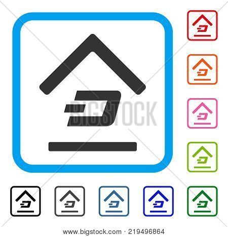 Dash Garage icon. Flat gray pictogram symbol inside a blue rounded square. Black, gray, green, blue, red, orange color additional versions of Dash Garage vector. Designed for web and application UI.