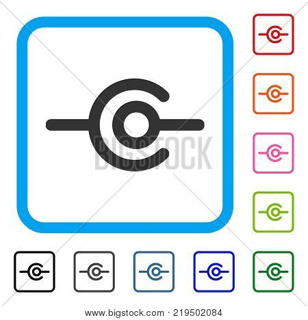 Wire Connection icon. Flat grey iconic symbol inside a blue rounded rectangle. Black, gray, green, blue, red, orange color variants of Wire Connection vector. Designed for web and app interfaces.