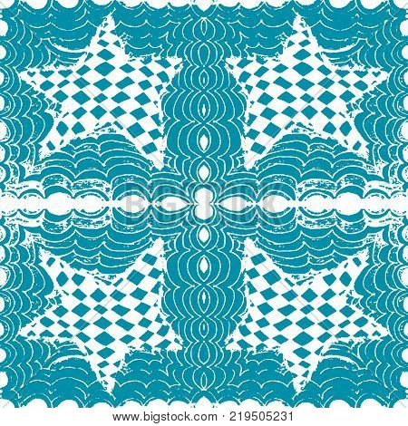 Seamless aqua tile with lacy patterns. Hand drawing in the style of sentangle. Suitable for sheathing or wrapping