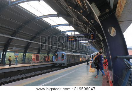 New Delhi India - October 30, 2017: Unidentified People Travel By Subway At Ramakrishna Ashram Marg 