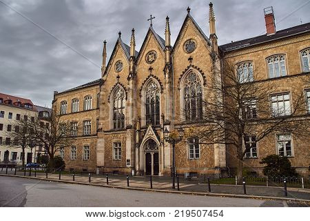 Neo-Gothic middle school building in Gerlitz Germany