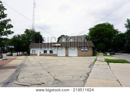 JOLIET, ILLINOIS / UNITED STATES - JULY 26, 2017: The building of the former Contrad Cables, an Aaron Cable Company, is for sale.