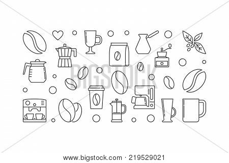 Vector coffee shop horizontal modern banner or illustration in thin line style