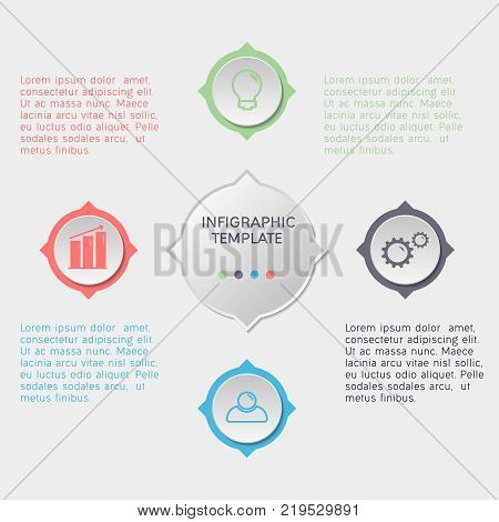 Business data visualization. Abstract flat elements of diagram with 4 steps, options, parts or processes. Vector business template for presentation. Creative concept for infographic. Process chart.