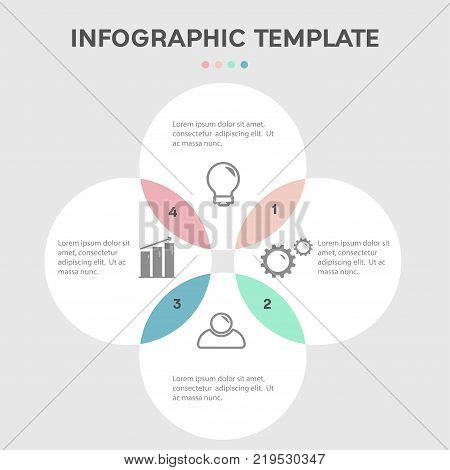 Business infographics. Timeline with 4 steps, circles. Vector infographic elements