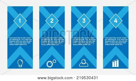Infographic template of four steps on squares, tag banner, work sheet, flat design of business icon, vector.