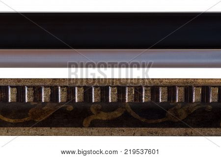 Wooden skirting boards isolated on white background clipping path.