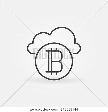 Bitcoin with cloud icon - vector cryptocurrency concept symbol in thin line style