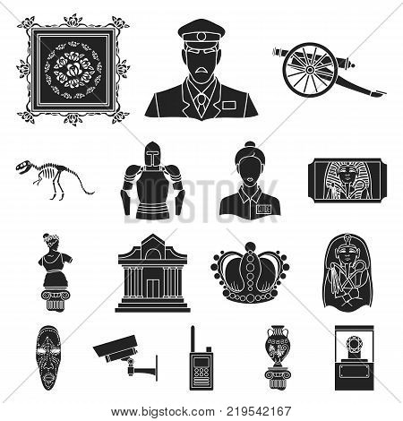 Museum and gallery black icons in set collection for design. Storage and exhibition of showpiece vector symbol stock  illustration.