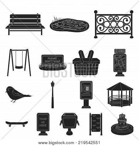 Park, equipment black icons in set collection for design. Walking and rest vector symbol stock  illustration.