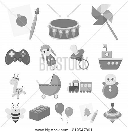 Children's toy monochrome icons in set collection for design. Game and bauble vector symbol stock  illustration.