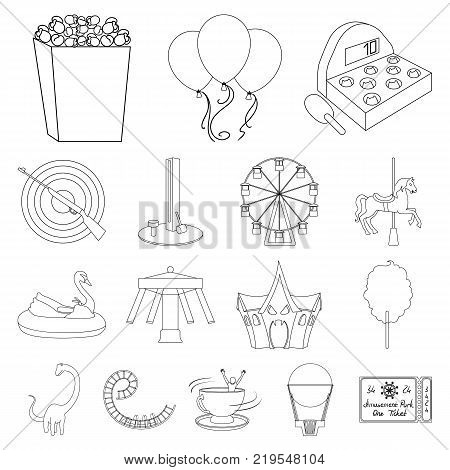 Amusement park outline icons in set collection for design. Equipment and attractions vector symbol stock  illustration.