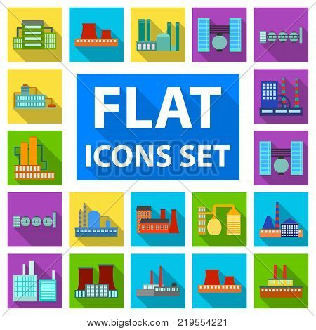 Factory and facilities flat icons in set collection for design. Factory and equipment vector symbol stock  illustration.