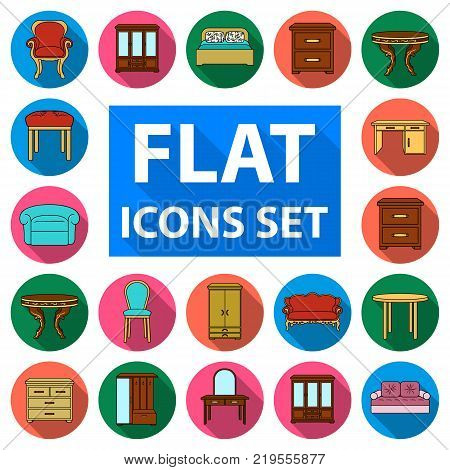 Furniture and interior flat icons in set collection for design.Home furniture vector symbol stock  illustration.