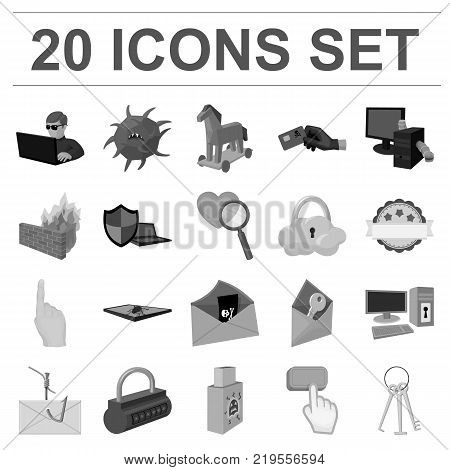 Hacker and hacking monochrome icons in set collection for design. Hacker and equipment vector symbol stock  illustration.