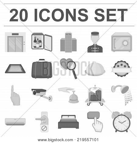 Hotel and equipment monochrome icons in set collection for design. Hotel and comfort vector symbol stock  illustration.
