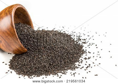 Dried Basil Seeds Isolated On A White Background