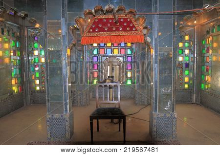 Udaipur India - October 15, 2017: Historical Landmark Of City Palace King Throne In Udaipur