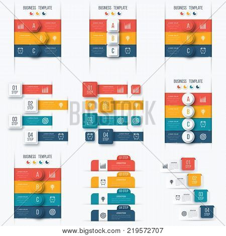 Set with infographics. Data and information visualization. Template. Stock vector. Dynamic infographics stylish geometric. element for design business invitations, gift cards, flyers and brochures
