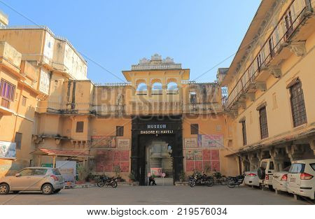 Udaipur India - October 15, 2017: Unidentified People Visit Museum Bagore Ki Haveli. Museum Bagore K