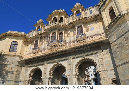 Historical Lakeside Architecture Gangaur Gate Cityscape Udaipur India