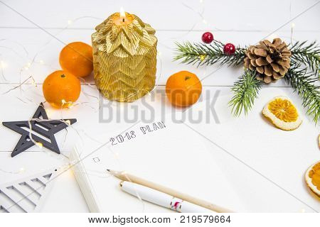 The setting of plans and goals for 2018 in the diary during the New Year holidays