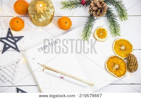 The setting of plans and goals for 2018 in the diary during the New Year holidays