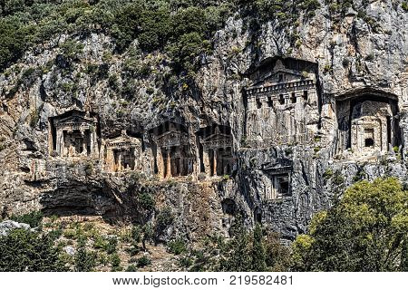 Tombs of Lycian kings carved into the rocks of modern Turkey